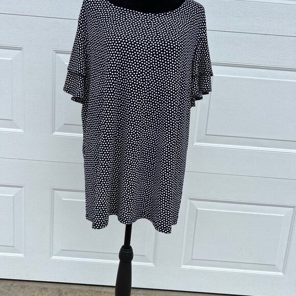 ADRIANNA PAPELL navy white dots, scoop neck short sleeve women’s size 2X top - Picture 2 of 9